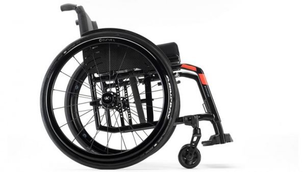 Side view of Kuschall Compact 2.0 wheelchair in black and red