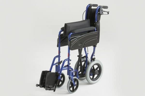 Blue framed Invacare Alu Lite wheelchair cross folded