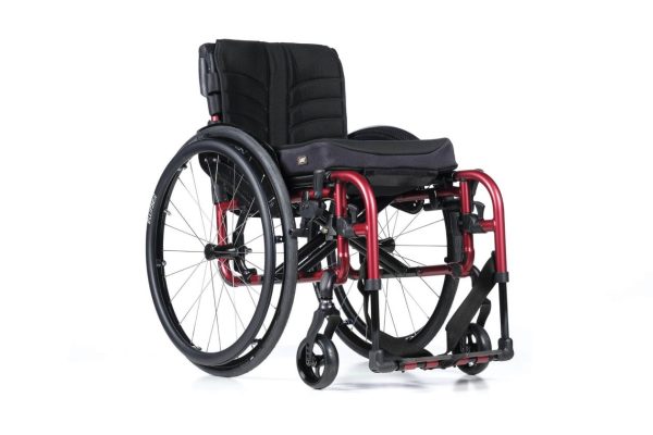 QS5 X active user chair from Sunrise Medical in Red frame and black cushion, available via Derbyshire Mobility