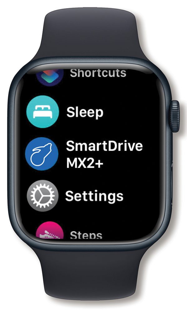 SmartDrive MX2+ App from Permobil on an Apple Watch